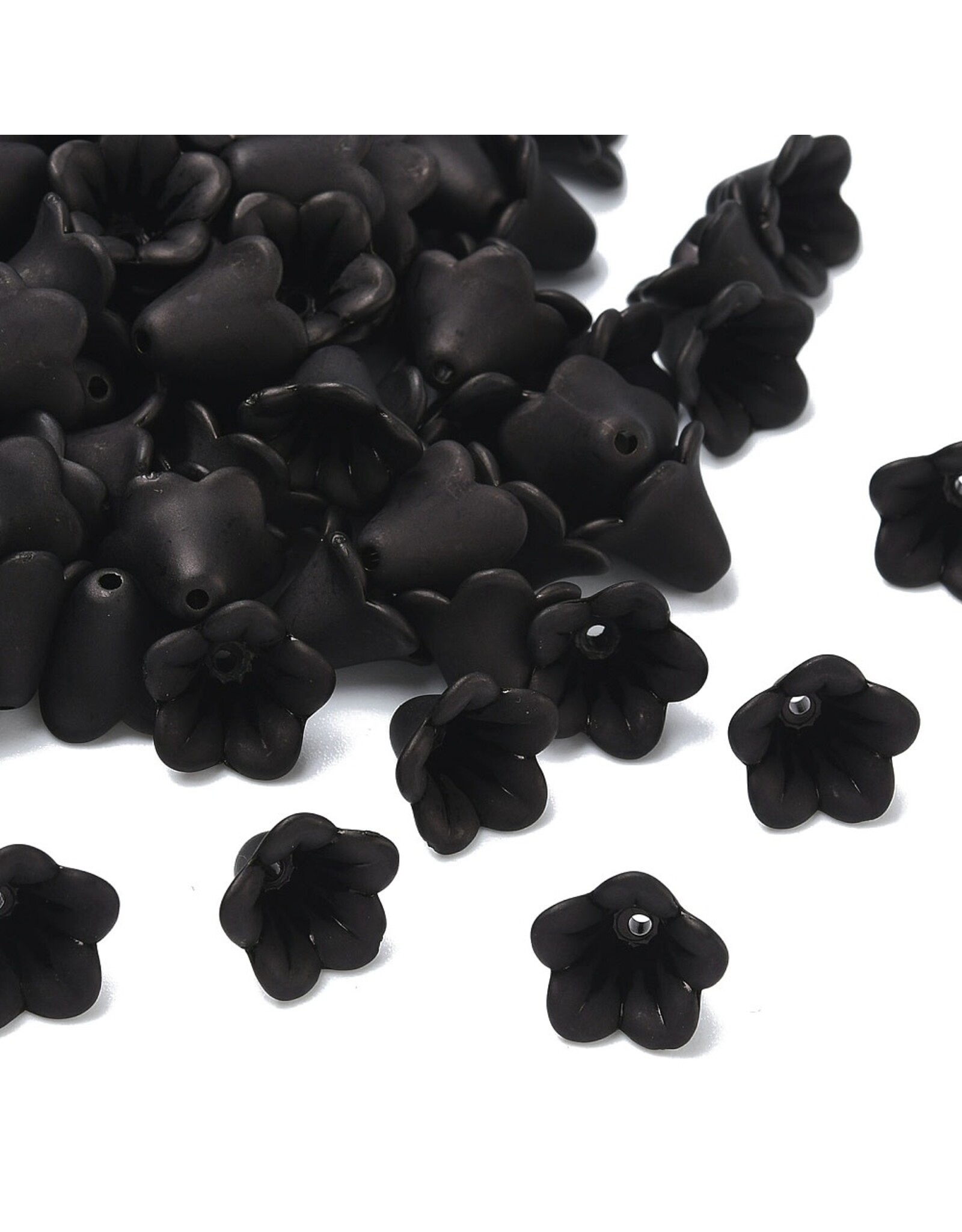 14x10mm Acrylic Bell Flower  Jet Black  x50