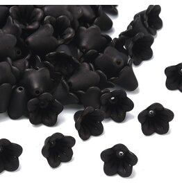 14x10mm Acrylic Bell Flower  Jet Black  x50