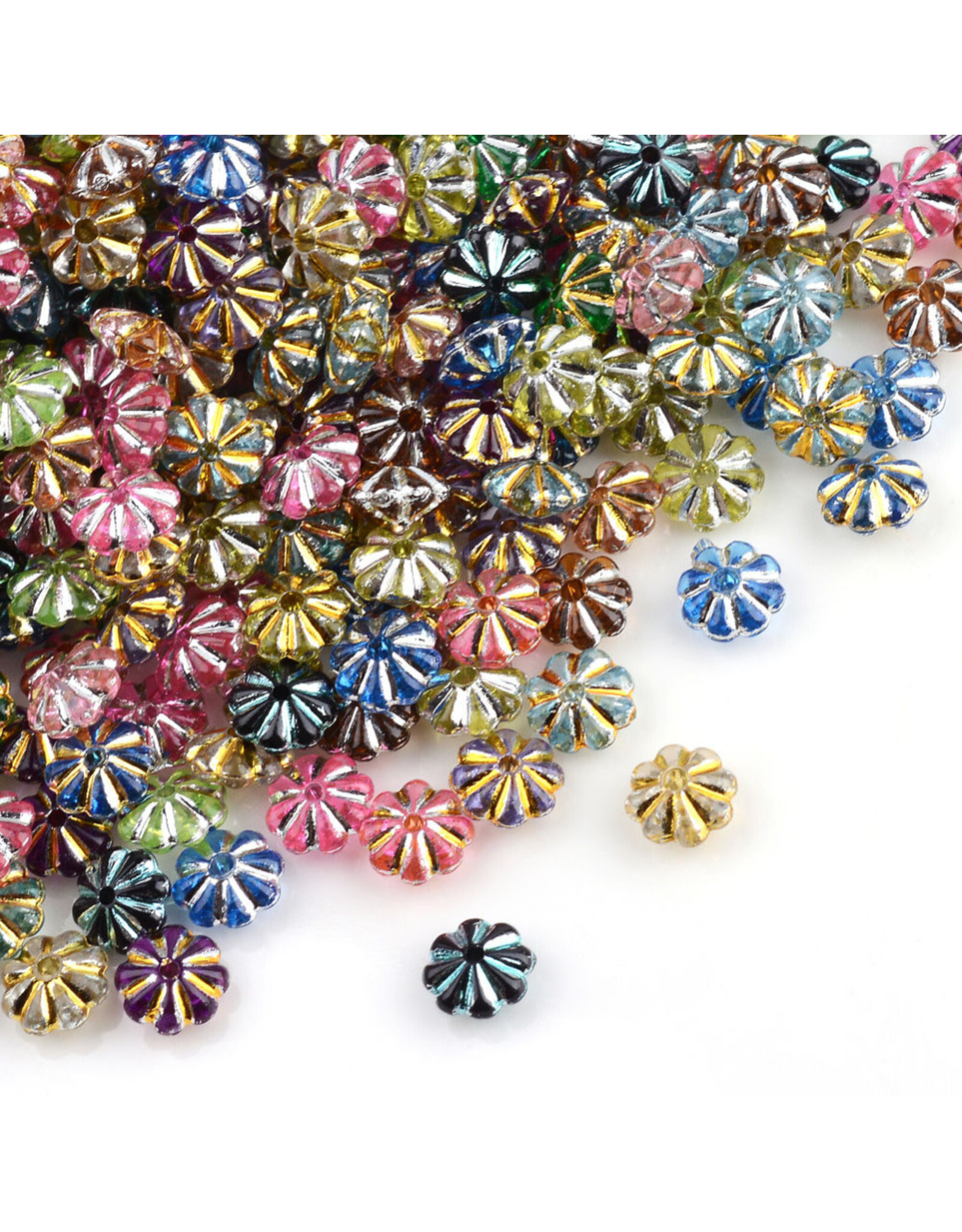 7mm Acrylic Flower  Spacer with Gold