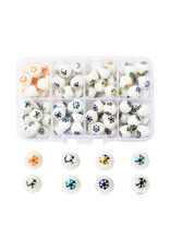 10mm Glass Round  Snowflake Mixed Colours   x8 Pair