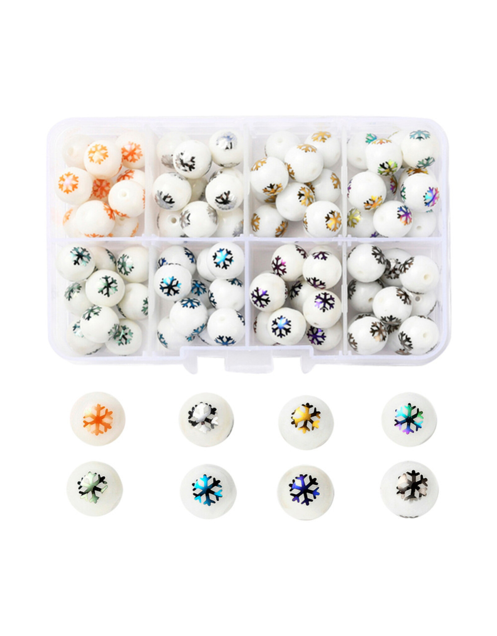 10mm Glass Round  Snowflake Mixed Colours   x8 Pair