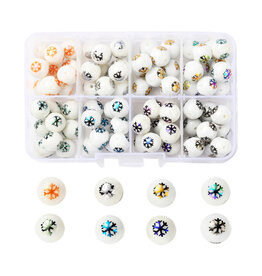 10mm Glass Round  Snowflake Mixed Colours   x8 Pair