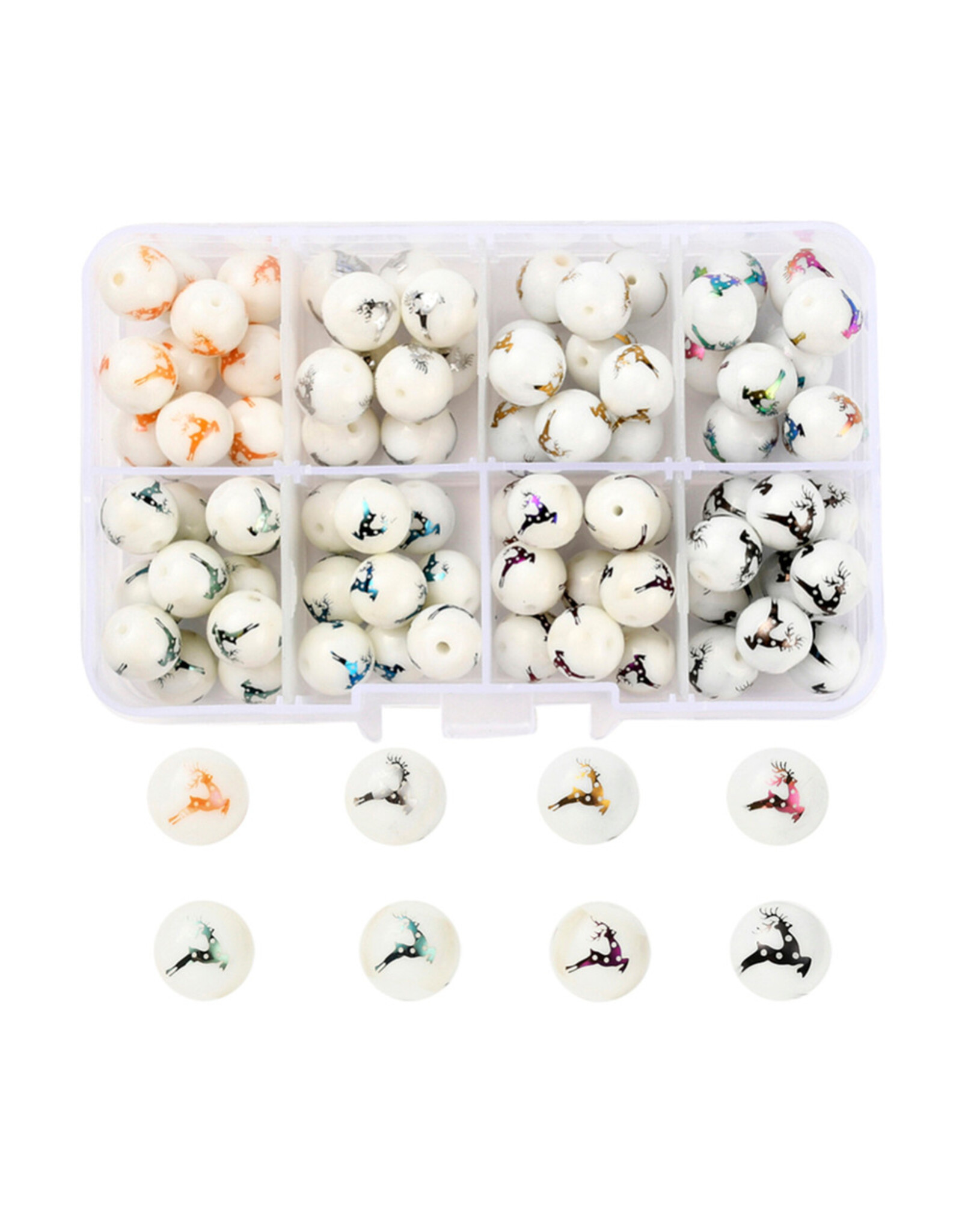 10mm Glass Round Reindeer Mixed Colours   x8 Pair