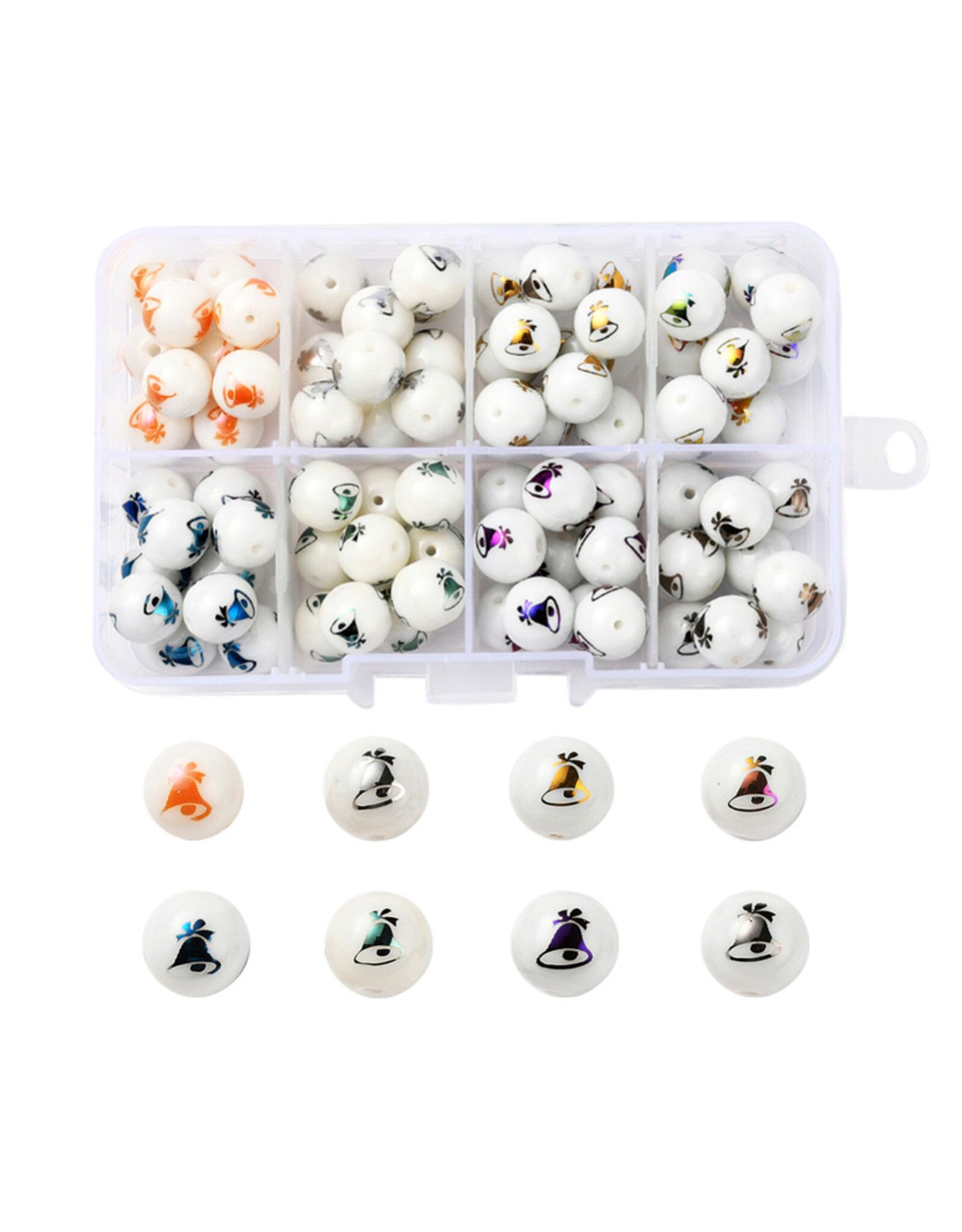 10mm Glass Round Bell Mixed Colours   x8 Pair