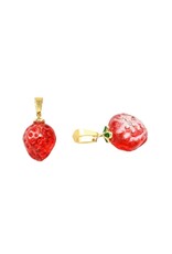 Strawberry Charm 19x12mm Red  Gold x4