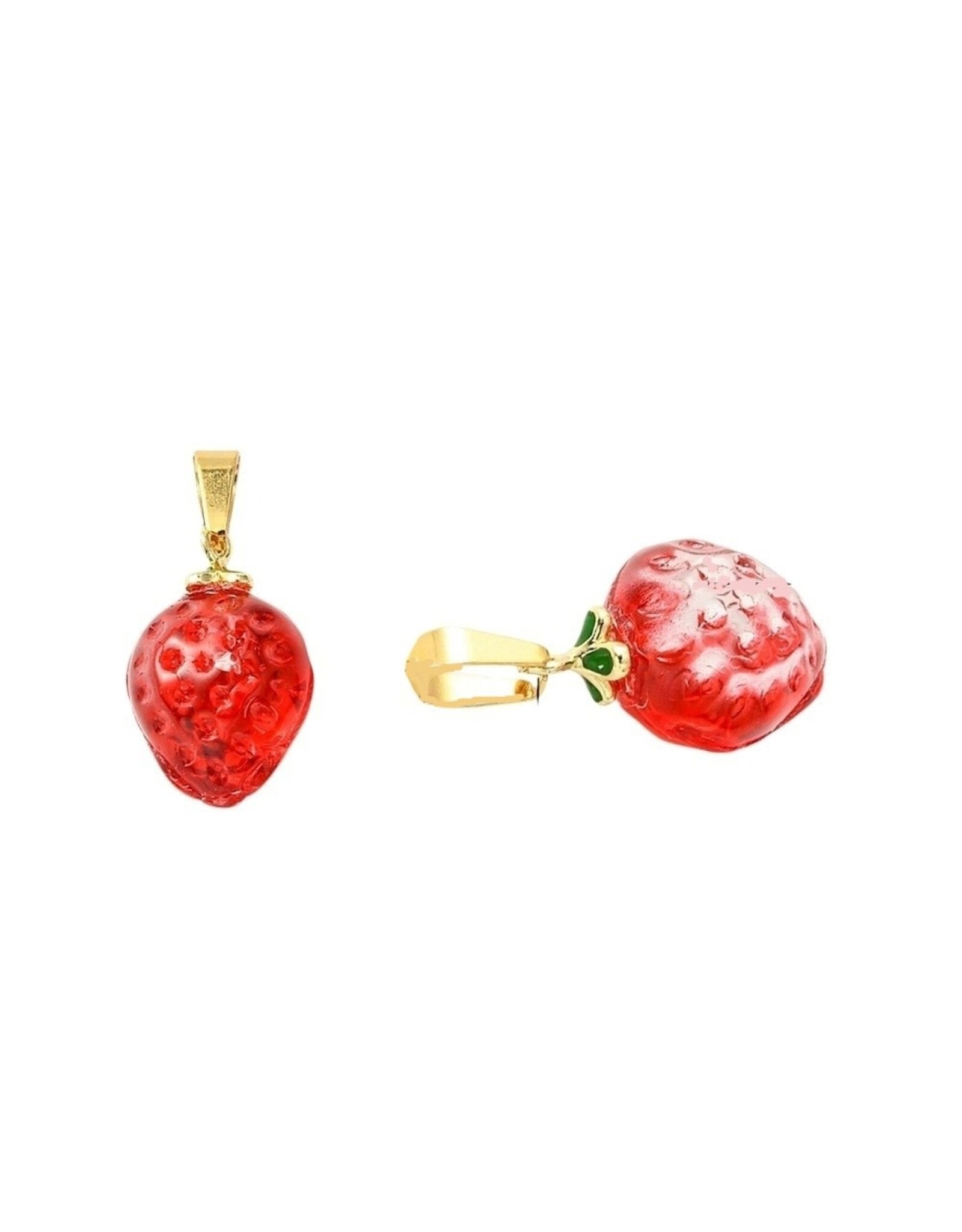 Strawberry Charm 19x12mm Red  Gold x4
