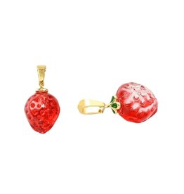 Strawberry Charm 19x12mm Red  Gold x4