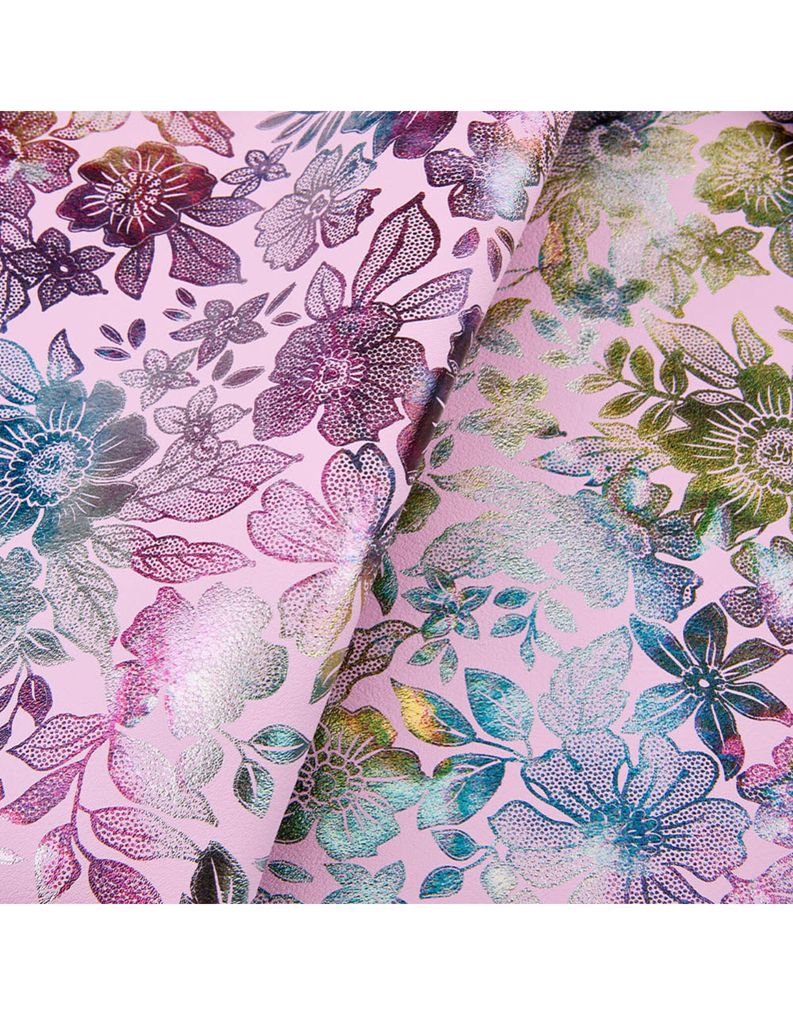 Faux Leather Beading Backing Pink Floral Metallic   .7mm  thick 8x13"