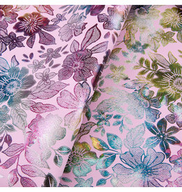 Faux Leather Beading Backing Pink Floral Metallic   .7mm  thick 8x13"