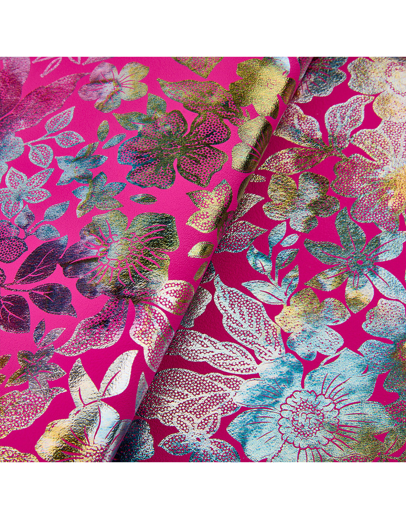 Faux Leather Beading Backing Dark Pink Floral Metallic   .7mm  thick 8x13"