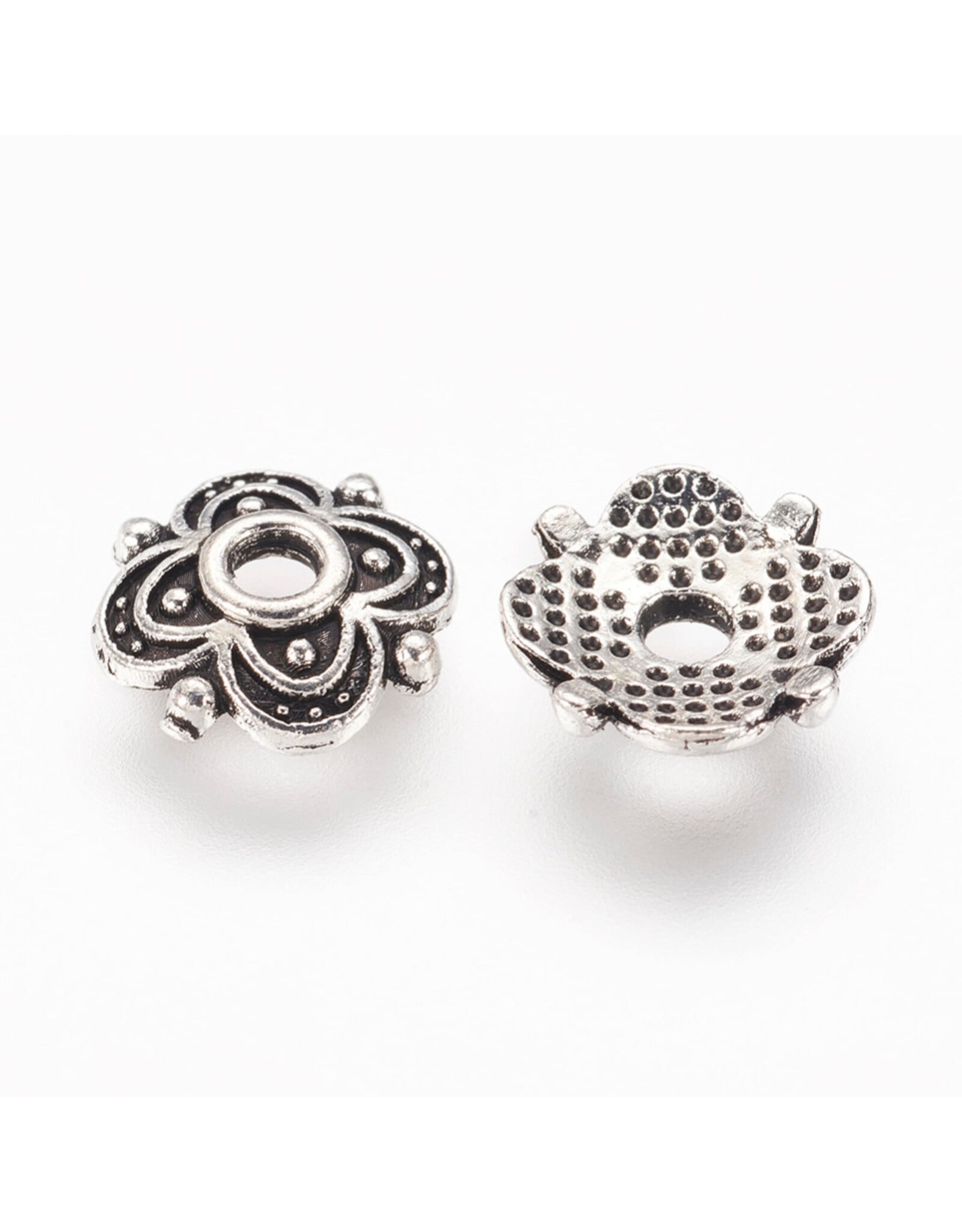 8mm Bead Cap 4 Petal Antique Silver   NF