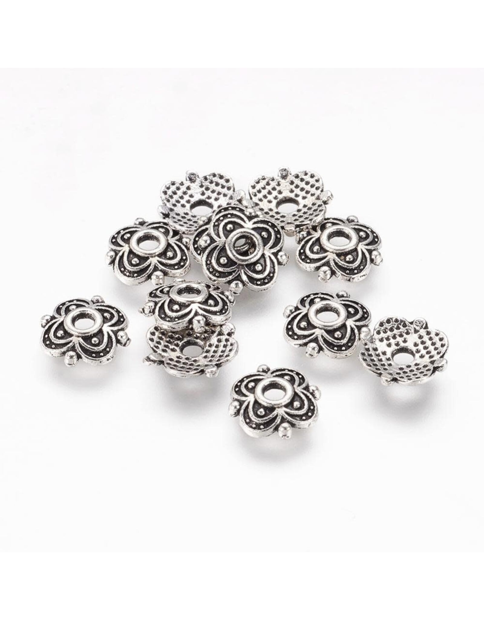 8mm Bead Cap 4 Petal Antique Silver   NF