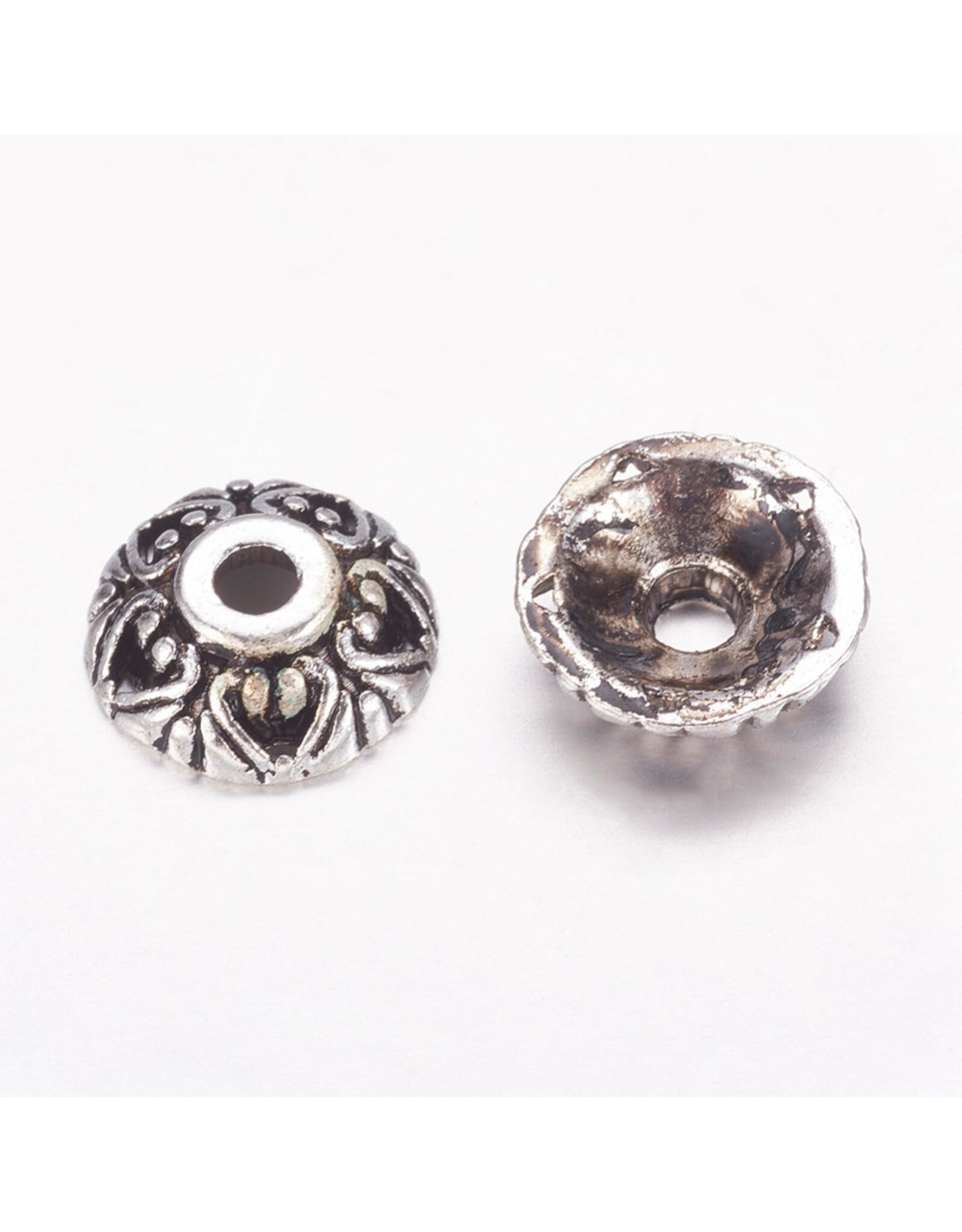 10mm Bead Cap 5 Hearts  Antique Silver  NF