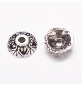 10mm Bead Cap 5 Hearts  Antique Silver  NF