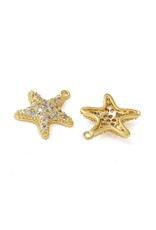 Starfish 14mm  18k Gold Plated with Rhinestones  x2  NF
