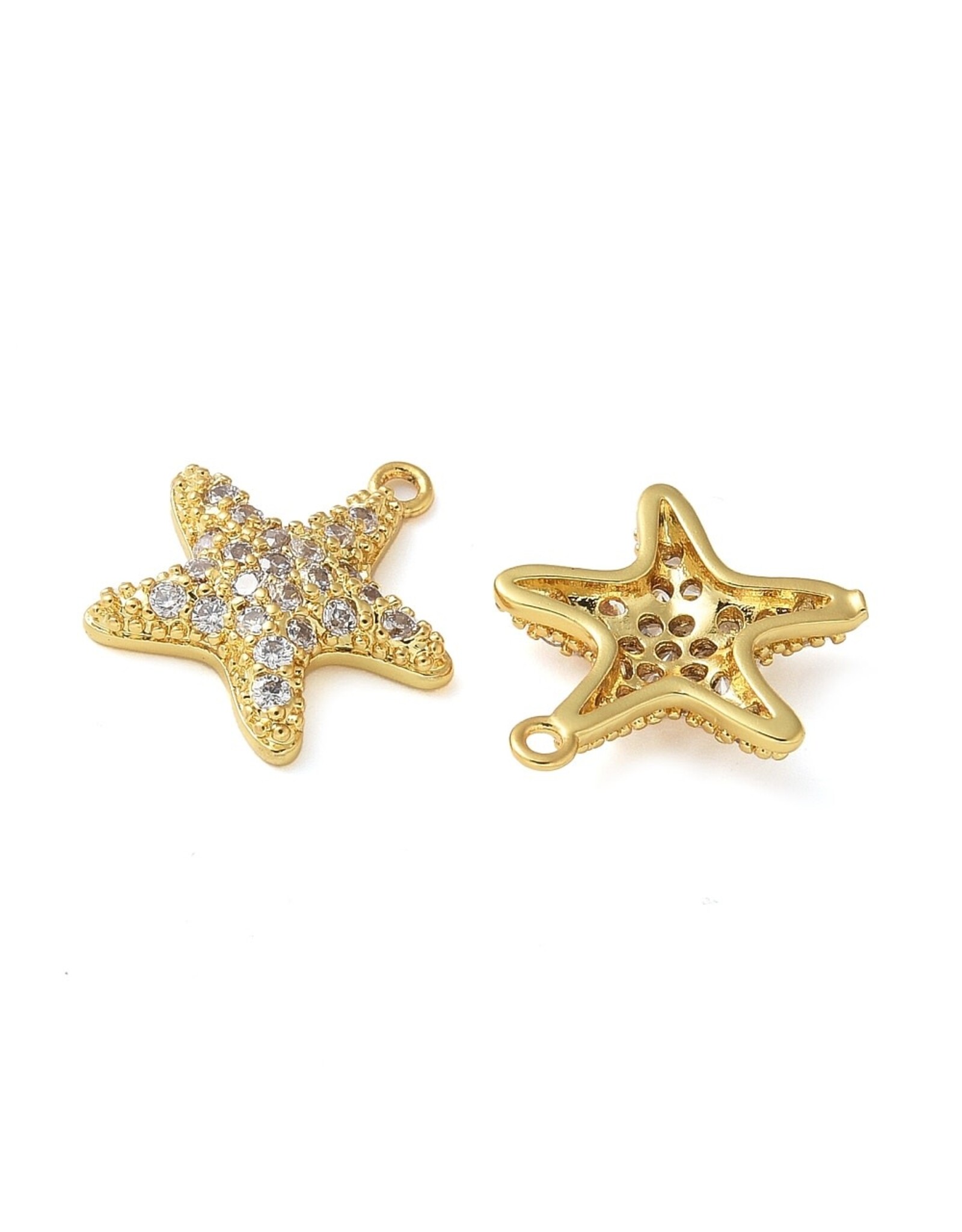 Starfish 14mm  18k Gold Plated with Rhinestones  x2  NF