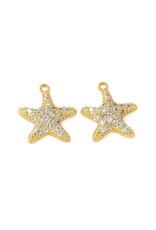 Starfish 14mm  18k Gold Plated with Rhinestones  x2  NF