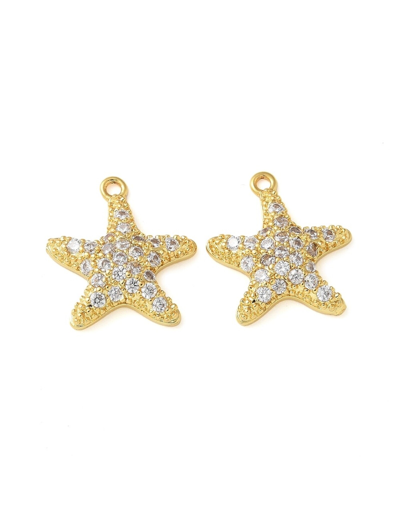 Starfish 14mm  18k Gold Plated with Rhinestones  x2  NF