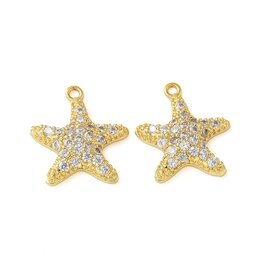 Starfish 14mm  18k Gold Plated with Rhinestones  x2  NF