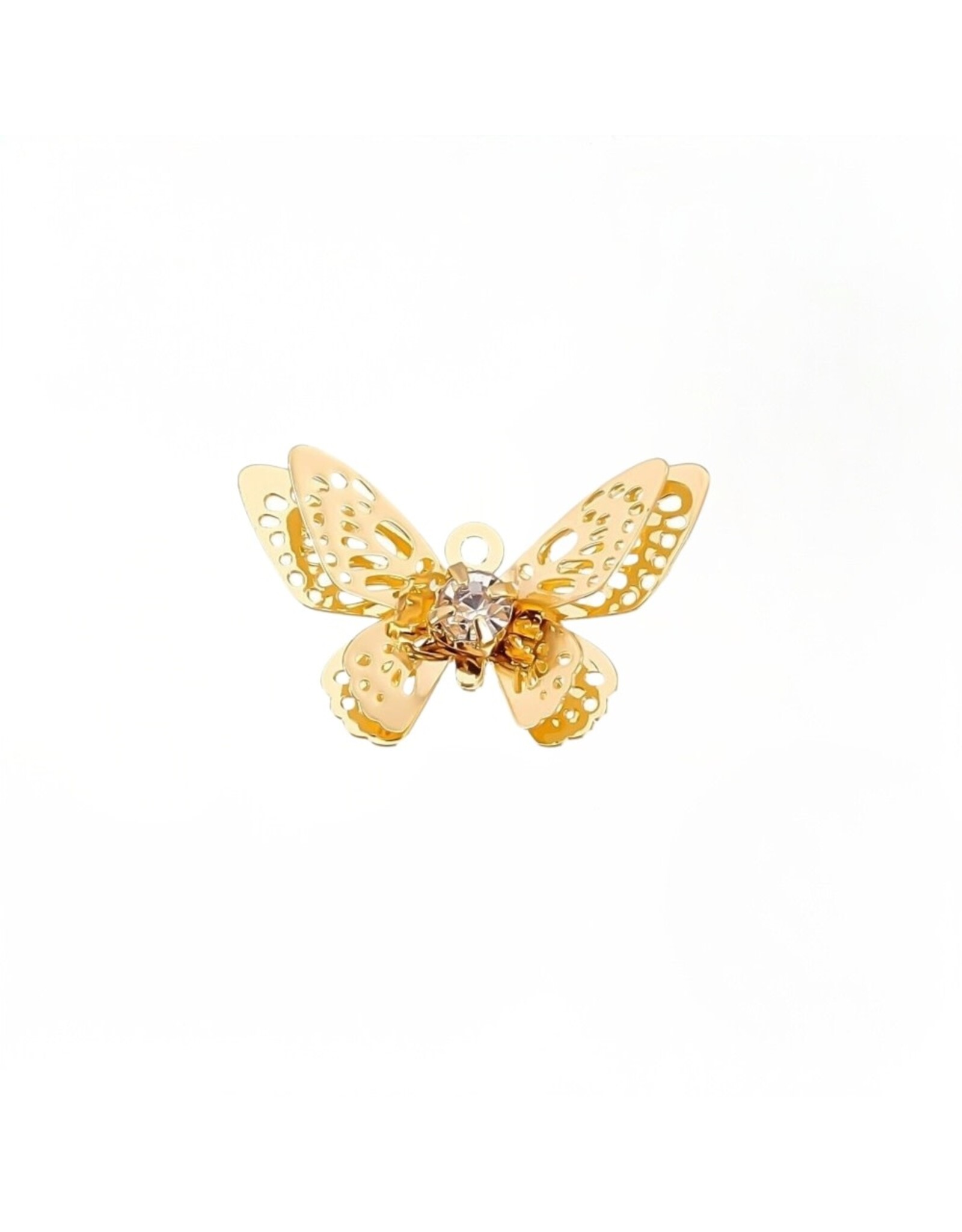 Butterfly 20mm  18k Gold Plated with Rhinestone  x1  NF