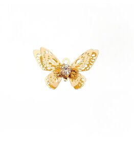 Butterfly 20mm  18k Gold Plated with Rhinestone  x1  NF