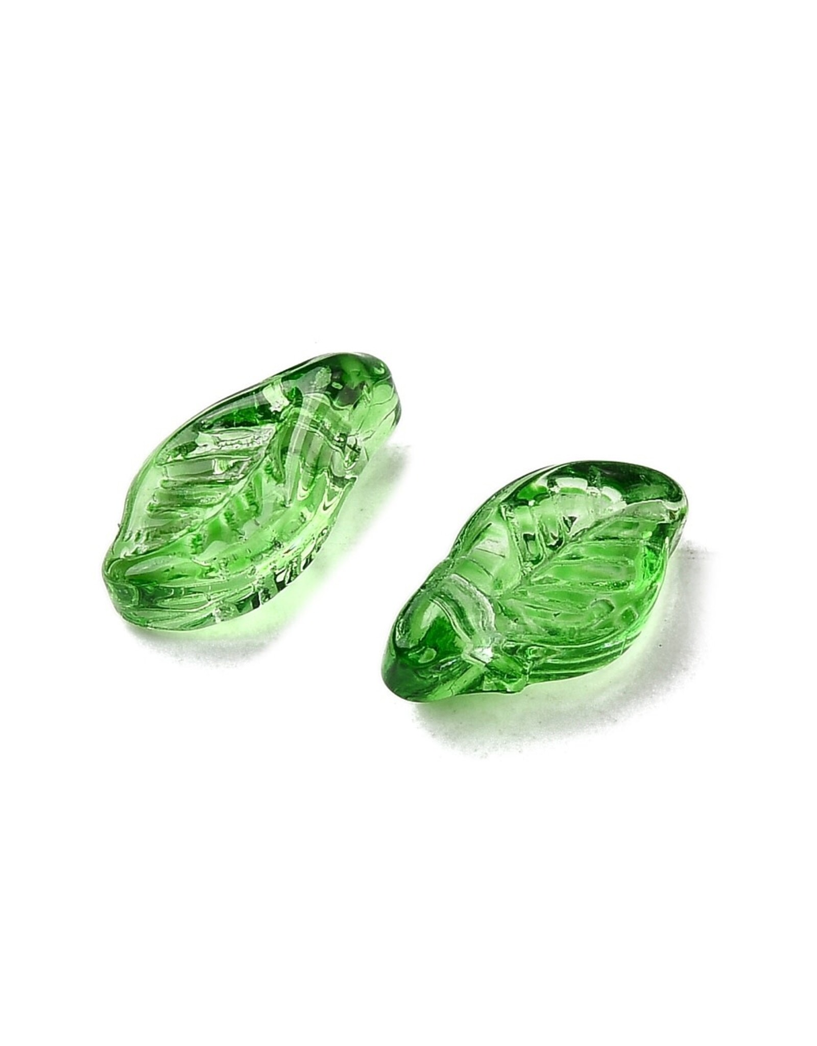 12x6mm Glass Leaf  Green  x50