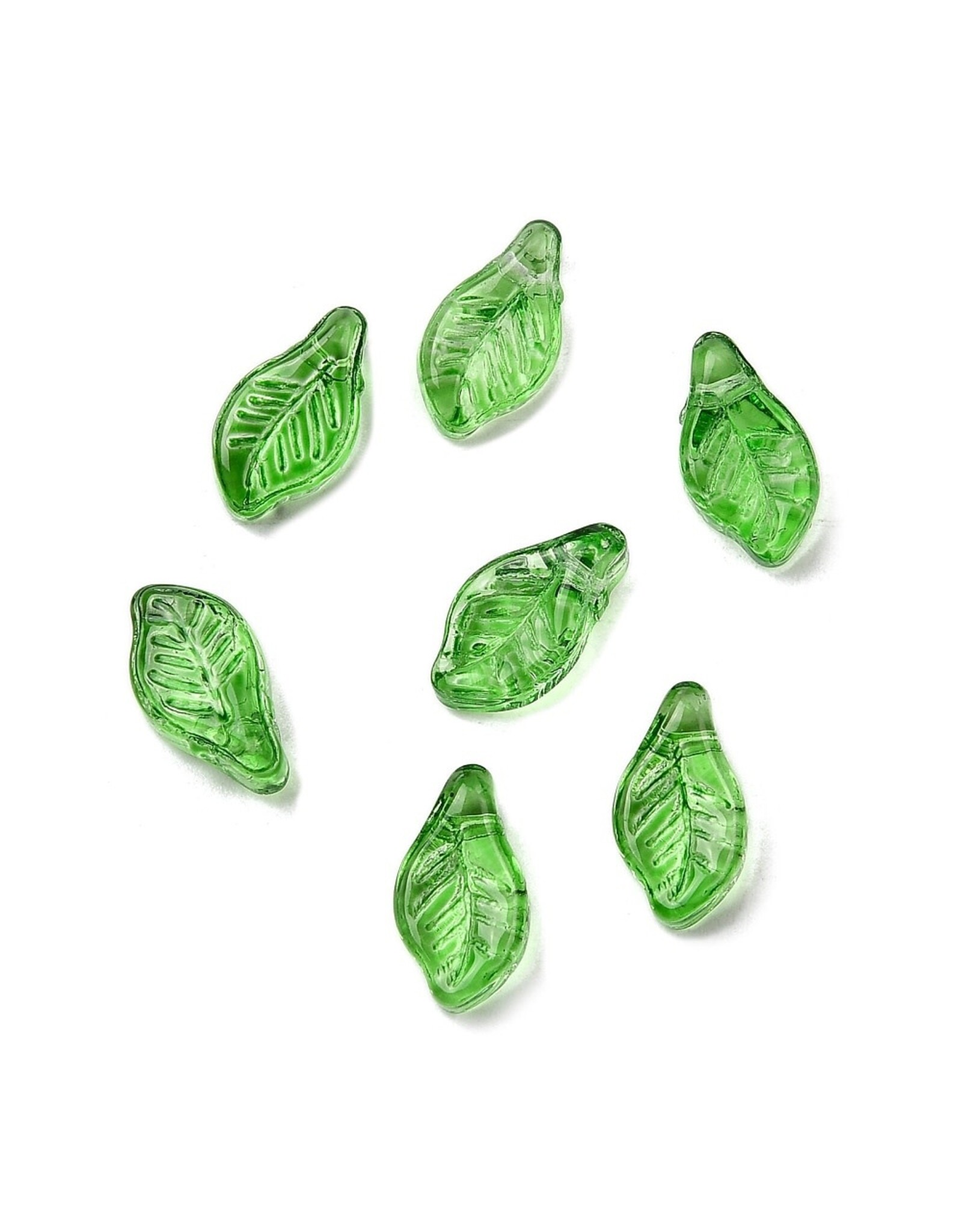12x6mm Glass Leaf  Green  x50