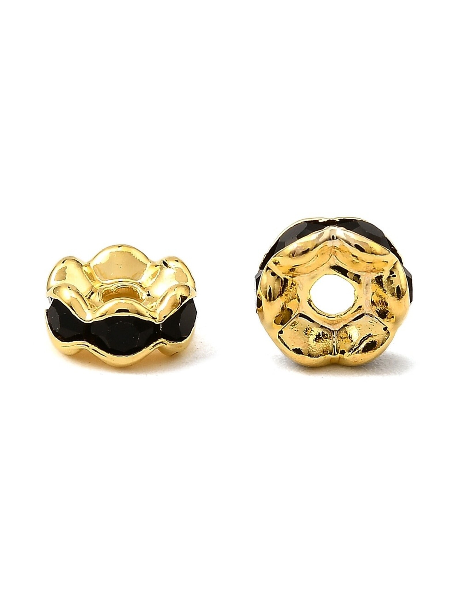 6mm Rhinestone Rondelle Brass Wavy  Gold/Jet Black  x50 Grade A NF