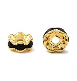 6mm Rhinestone Rondelle Brass Wavy  Gold/Jet Black  x50 Grade A NF