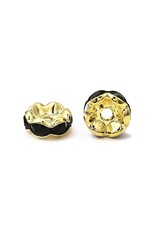 8mm Rhinestone Rondelle Brass Wavy  Gold/Jet Black  x50 Grade A NF