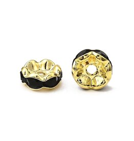 8mm Rhinestone Rondelle Brass Wavy  Gold/Jet Black  x50 Grade A NF