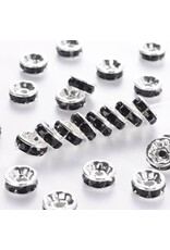 8mm Rhinestone Rondelle Brass   Silver/Jet Black x50 Grade A NF
