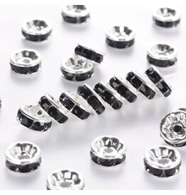 8mm Rhinestone Rondelle Brass   Silver/Jet Black x50 Grade A NF