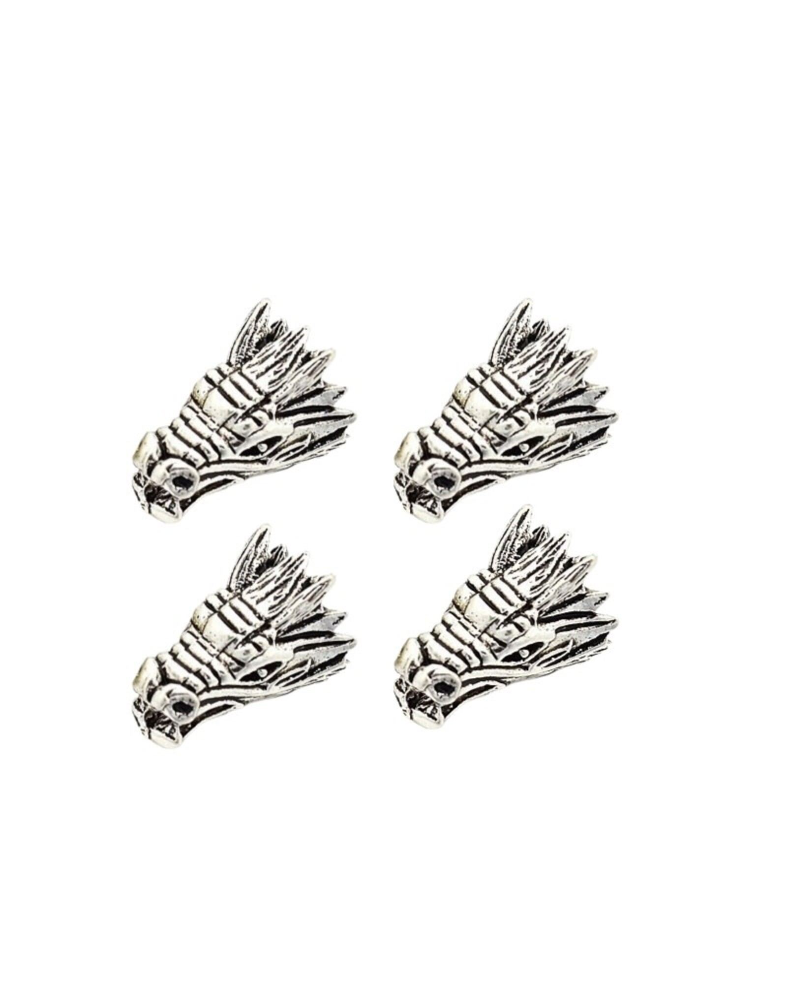 Dragon Head End Cap Cone   17x11mm  Antique Silver x4  NF