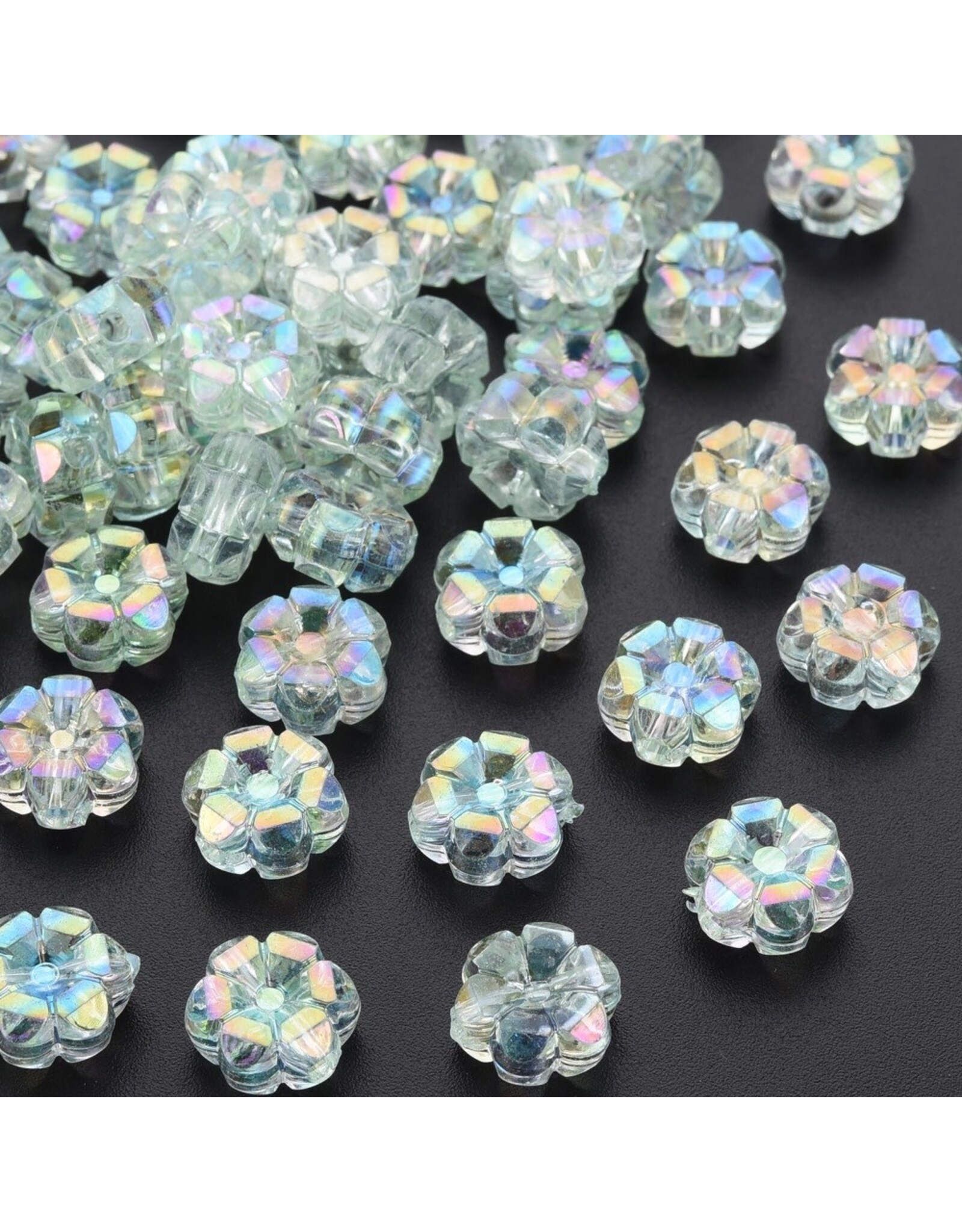 10x5mm Acrylic Flower Transparent Pale Green AB   x100