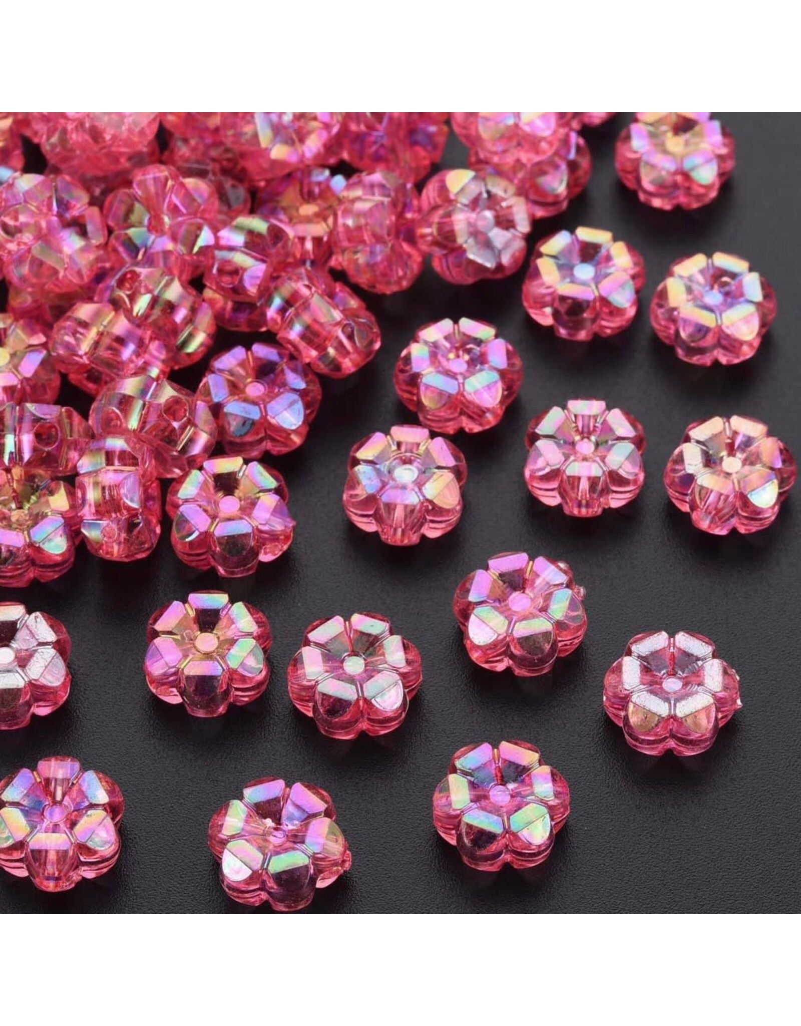 10x5mm Acrylic Flower Transparent Pink AB   x100