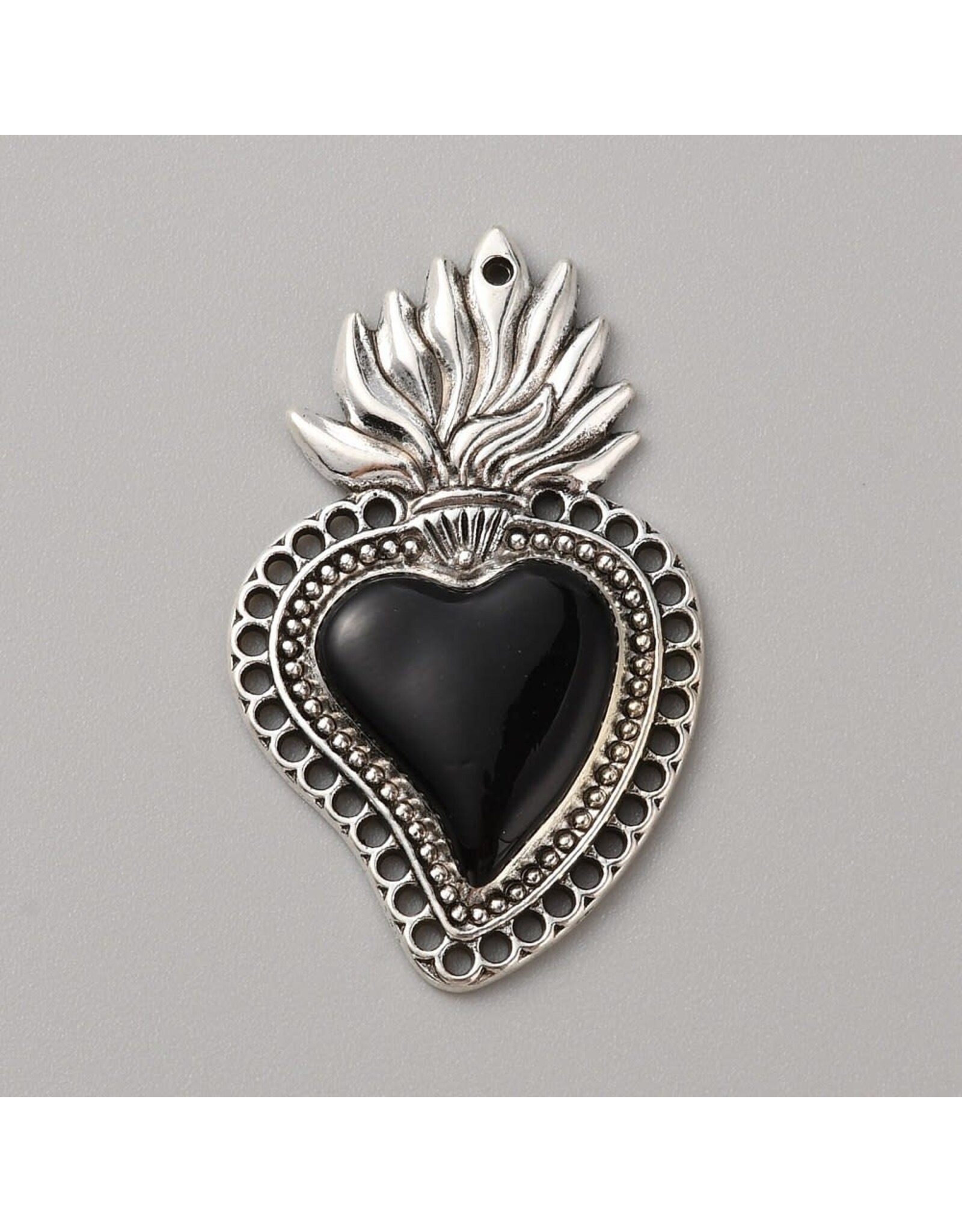 Sacred Heart 47x29 Antique Silver Black NF