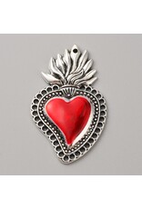 Sacred Heart 47x29mm Antique Silver Red  x1  NF