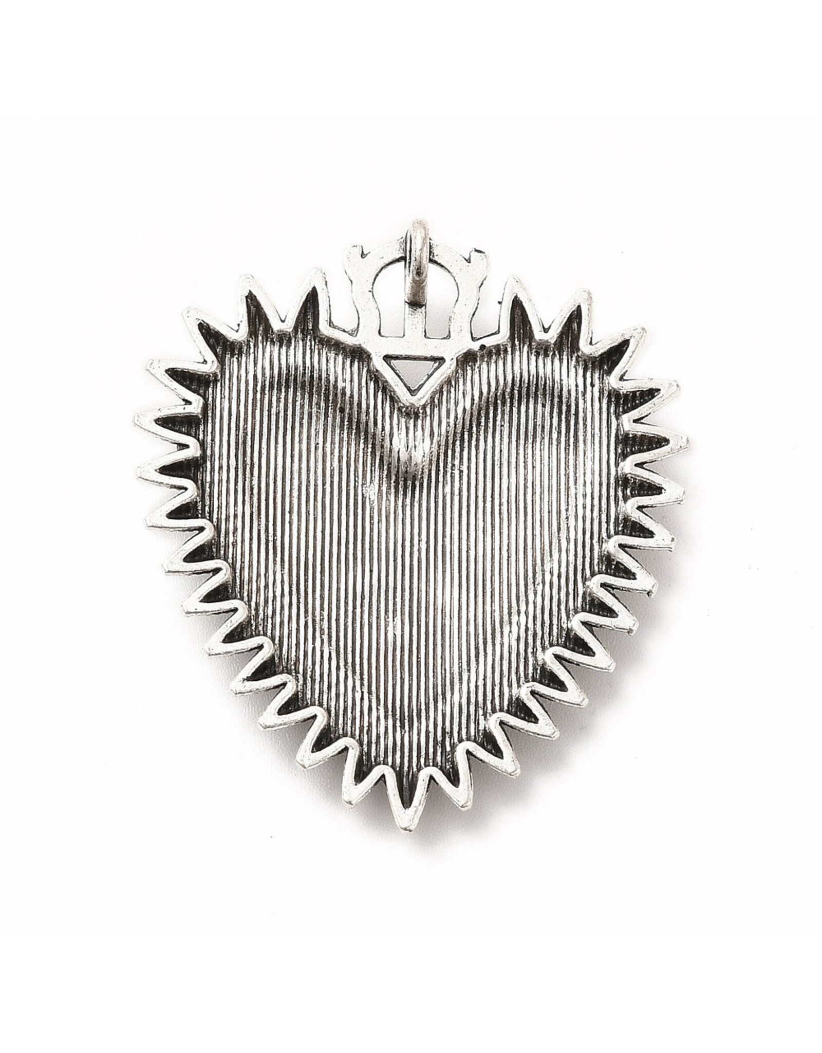 Sacred Heart  40x35mm Antique Silver Red  x1  NF