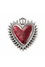 Sacred Heart  40x35mm Antique Silver Red  x1  NF