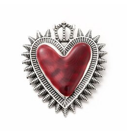 Sacred Heart  40x35mm Antique Silver Red  x1  NF