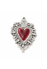 Sacred Heart  41x30mm Antique Silver Red  x1  NF