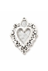 Sacred Heart  41x30mm Antique Silver Red  x1  NF