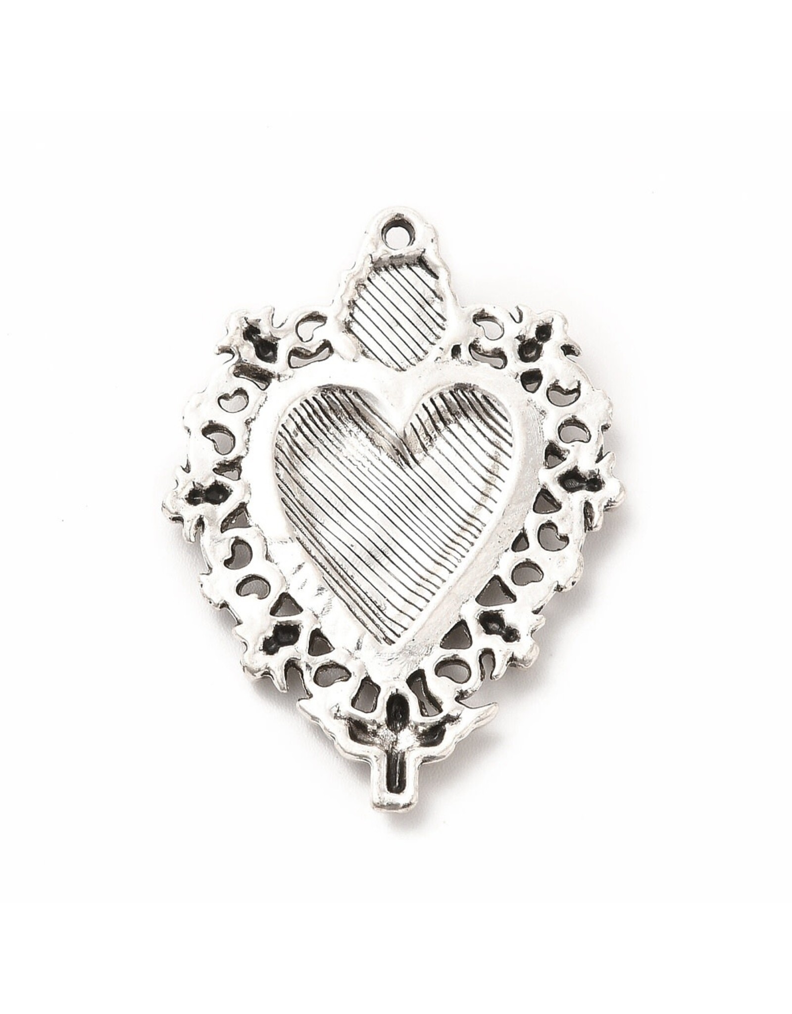 Sacred Heart  41x30mm Antique Silver Red  x1  NF