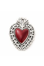 Sacred Heart  29x22mm Antique Silver Red  x1  NF