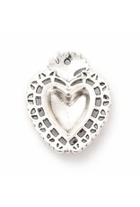 Sacred Heart  29x22mm Antique Silver Red  x1  NF