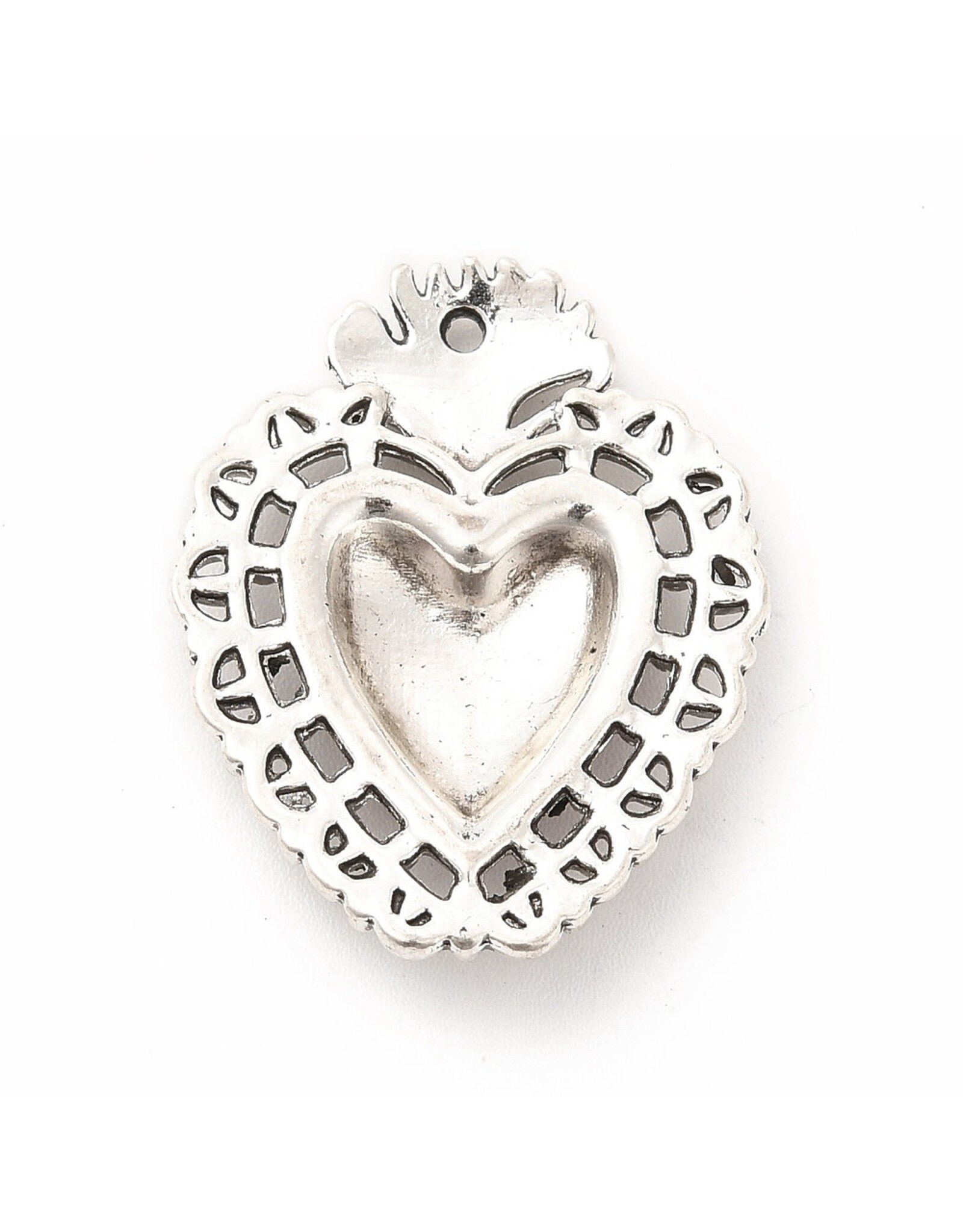 Sacred Heart  29x22mm Antique Silver Red  x1  NF