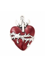 Sacred Heart  42x29mm Antique Silver Red  x1  NF