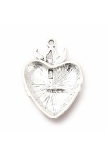Sacred Heart  42x29mm Antique Silver Red  x1  NF