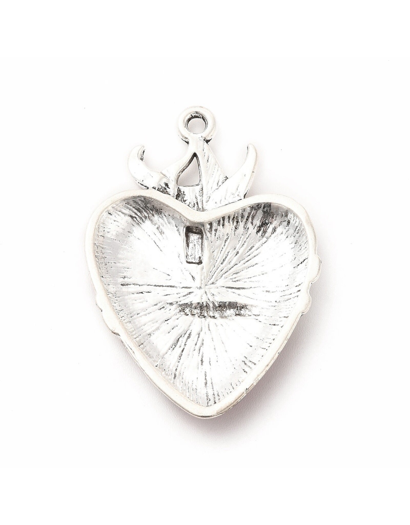 Sacred Heart  42x29mm Antique Silver Red  x1  NF